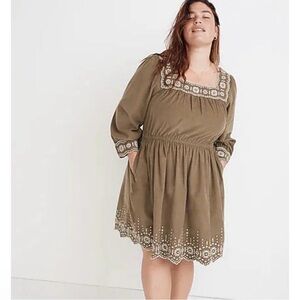 1X Madewell Embroidered Corduroy Square Neck Dress